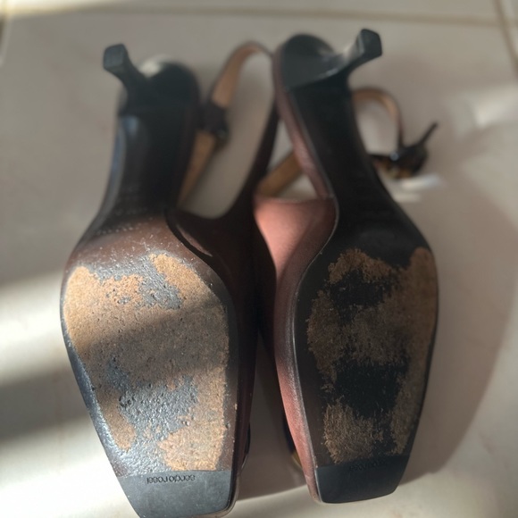 Sergio Rossi - Brown Leather Kitten Heeled Square Toe Slingbacks - Size 6 1/2 - Picture 8 of 11
